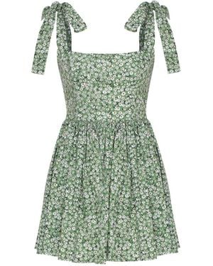 NAZLI CEREN Audree Floral Print Poplin Mini Dress - Green
