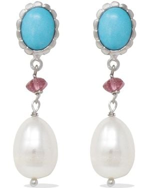Vintouch Italy Quartz & Pearl Drop Earrings - Blue