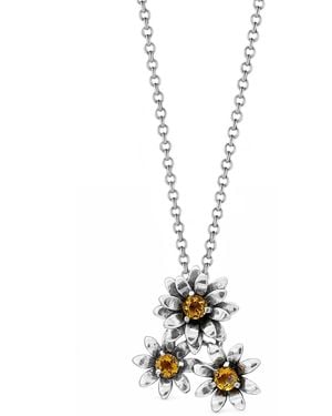 Unaloe Sterling Flower Necklace With Natural Citrine – Floral Gemstone Pendant Necklace, Italian Artisan Jewellery For - Metallic