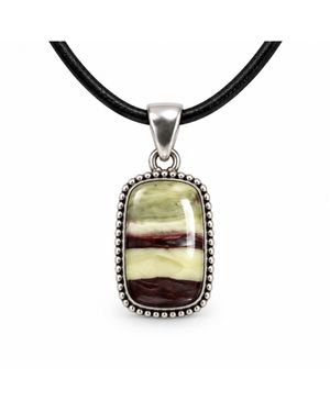 Saéa Cream And Oxblood Mookaite Rectangle Pendant Necklace On Leather Cord - Metallic
