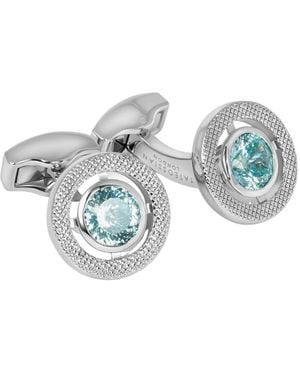 Tateossian Halo Round Cz Cufflinks With Aquamarine & Rhodium Plated - Metallic