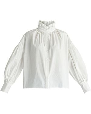 Paisie Puff Sleeve Shirt With Ruffled Collar - White