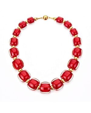 Gold & Honey Beaded Lucite Necklace For After Hours - Red