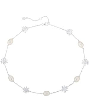 Lulu B London Daisy Flower & Pearl Chain Choker Necklace - White