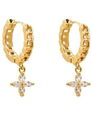 Uchi and Soto Kinmokusei Flower Drop Chain Hoop Earrings - Metallic