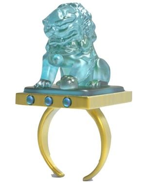 W.J.Y. STUDIO W.J.Y. Handmade Engraved Lion Jade Ring - Blue