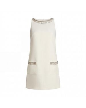 Mac Duggal Sleeveless Crepe Mini Dress With Rhinestone Trim - Natural