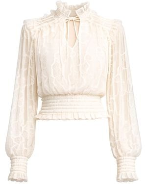 Tantra Spain Sl Neutrals Lace Top With Elasticated Cuffs And Waistband, V-Neck, And Straps - Natural