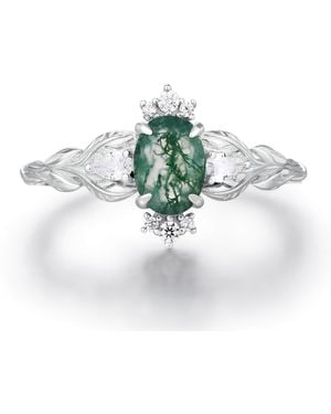 Azura Jewelry New York Leaf Moss Agate Ring Vermeil - Green