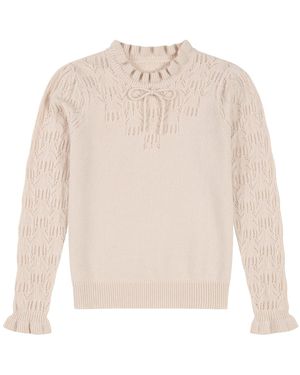 Loop Cashmere Neutrals Tie Neck Pointelle Sweater - White
