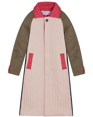 London Atelier Byproduct Neutrals Khaki Patchwork Colour Block Quilted Long Jacket - Pink