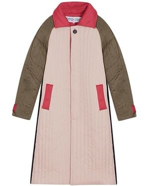 London Atelier Byproduct Neutrals Khaki Patchwork Colour Block Quilted Long Jacket - Pink