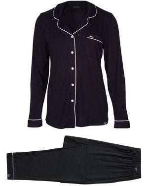 Pretty You London Bamboo Long Sleeved Trouser Pyjama Set - Black