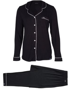 Pretty You London Bamboo Long Sleeved Trouser Pyjama Set - Black