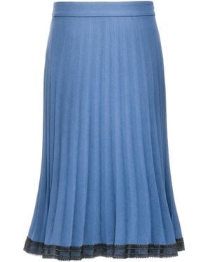 Smart and Joy Lace Trimming Pleated Skirt - Blue