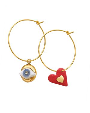 Sculp To Love And Protect U Hoop Earrings - Metallic