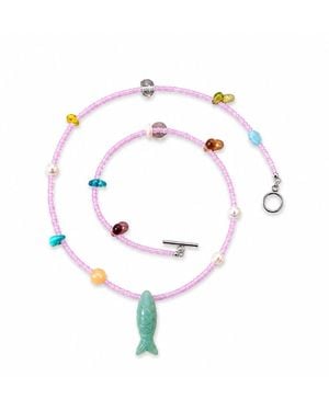 Ormiro Summertime Aventurine Fish Necklace - White