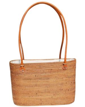 OhSun Lola Rattan Tote- Chestnut - Brown