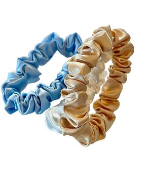 Soft Strokes Silk Set Of Three Pure Mulberry Silk Mini Scrunchie Weekly Special Hair Ties Daisy Dreams - Blue