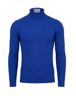 Ron Tomson Roll Neck Ribbed Jumper - Blue