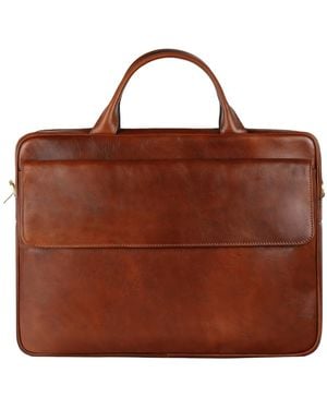 Time Resistance Cognac Leather Briefcase Laptop Bag - Brown