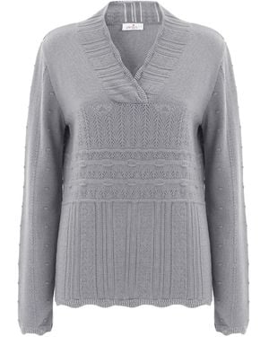 Peraluna Cashmere Blend Shawl Collar Openwork Knitwear Pullover - Grey