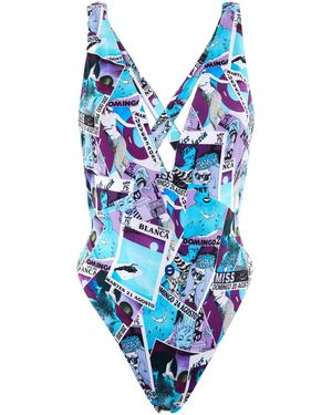 Brenda Agradi Ibiza Style Printed Brazilian Swimsuit - Blue