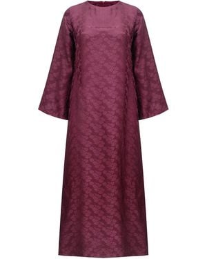 Silk and Bears Celeste Mulberry Bloom Silk Jacquard Maxi Dress – Flared Sleeve - Purple