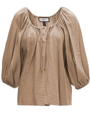 Nissa Neutrals Puff-Sleeve Viscose Top - Brown