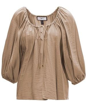 Nissa Neutrals Puff-Sleeve Viscose Top - Brown
