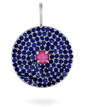 Zohreh Sapphire & Ruby Pavé Disc Pendant 9K - Blue
