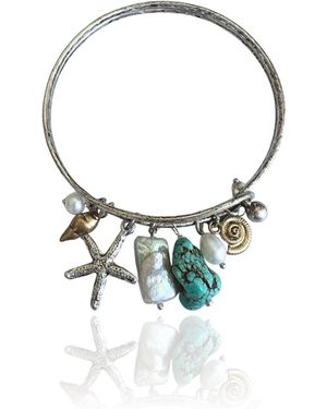 Rare Matters Jewelry Ocean Treasures & Freshwater Pearl Charm Bangle - Blue