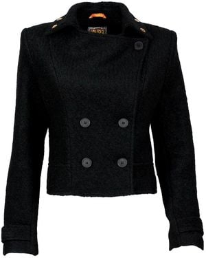 Lalipop Design Felted Wool-Blend Colourful Eyelet Short Coat - Black