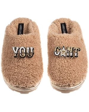 Laines London Neutrals Teddy Closed Toe Slippers With You Cunt Brooches - Natural