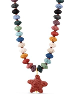 Hannah B. Jewelry Lava Stone Starfish Necklace - Red