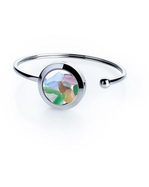 My Little Nature Handmade Colourful Tourmaline Crystal Cuff Bracelet – Adjustable Stainless Steel Jewellery For Balance & Positive Energy - Blue