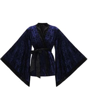 KÂfemme Short Soft Velvet Kimono Jacket Coat With Lining - Blue