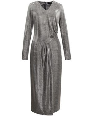 Smart and Joy Asymmetric Rushed Effect Shiny Cocktail Dress - Gray