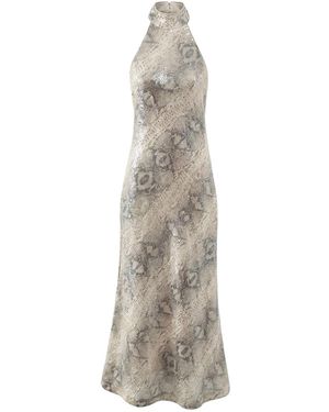 Aisl Snakeskin Sequin Halter Maxi Dress With Scarf - Natural