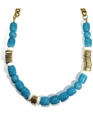 Rachel Nathan Aqua Stone & Mother Of Pearl Curb Necklace - Blue