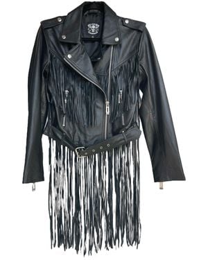 Any Old Iron Leather Super Fringe Moto Jacket - Black