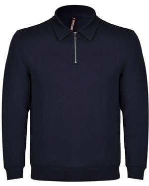 DAVID WEJ Enzo Cotton Zip Polo - Blue