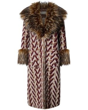 The Extreme Collection Long Knit Coat With Faux Fur Flavia - Brown