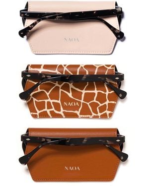 Naoa Three Pack Apple-Leather Slim Glasses Case Giraffe - Brown