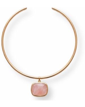 Divine Aria Rose Quartz Natural Gemstone Choker Necklace - Metallic