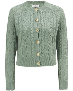 Peraluna Ella Cable Knit Openwork Cropped Cardigan - Green