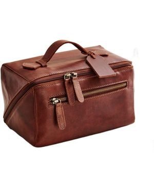Posh Totty Designs Tan Leather Lay Flat Wash Bag - Brown