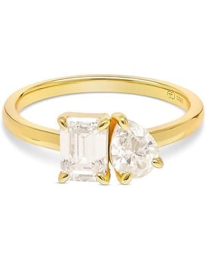 Esterah Emerald Pear Cut Two Stone Ring - Metallic