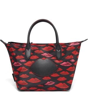 Lulu Guinness Multi Watercolour Lip Oh Lu Lu Medium Tote Bag - Red