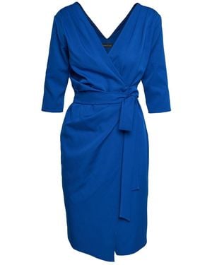 concept A trois Royal Wrap Three Quarter Length Sleeve Dress - Blue